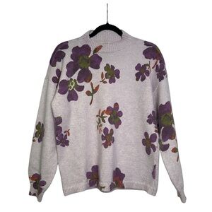 Loft Floral Med Petite Mock Neck Pullover Sweater